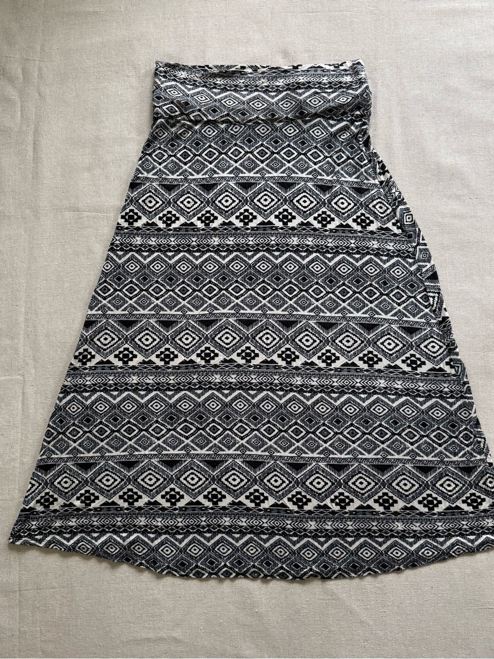 Full Tilt Black White Geometric Maxi Skirt Foldover Waist Boho Y2K